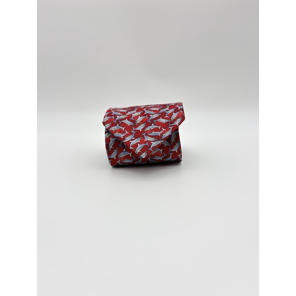 Ties To Nature Leaping Dolphins Blue & Gray On Red Background Silk Necktie